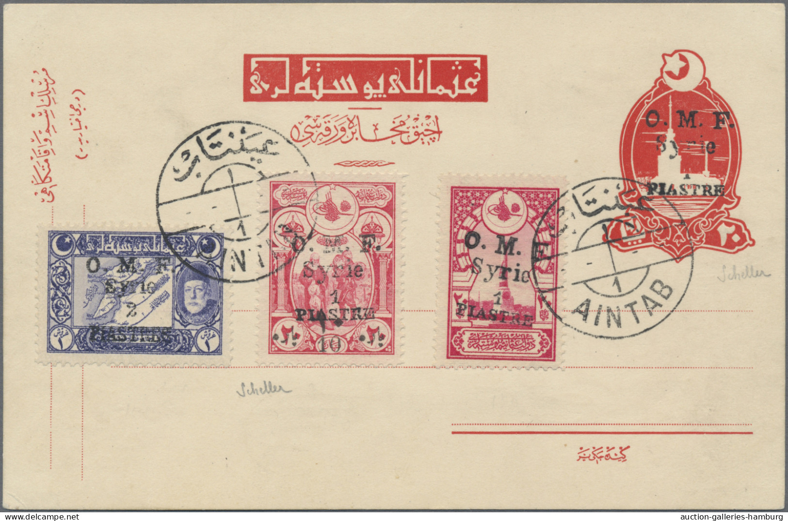 Syria: 1921, Ain-Tab Issue, 1pi. On 10pa. On 20pa. Red, 1pi. On 20pa. Red And 2p - Siria