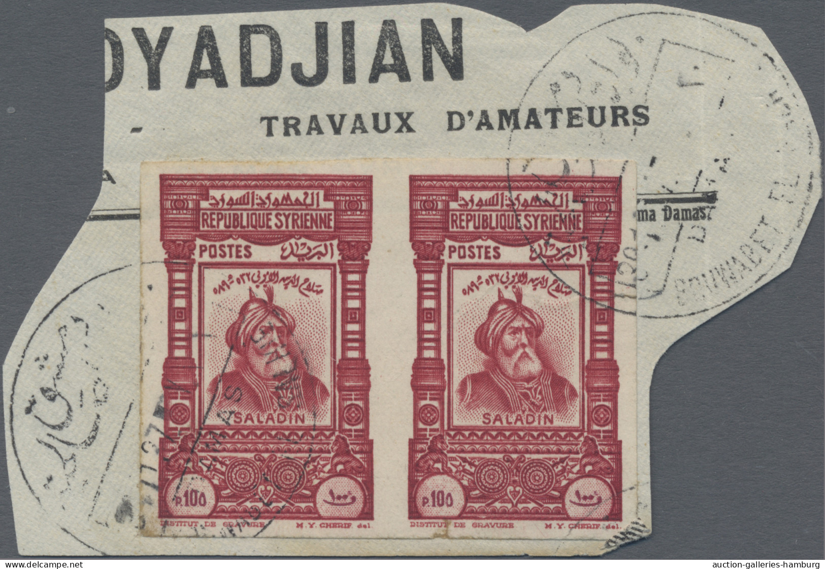 Syria: 1934, 10th Anniversary Of Republic, Saladin 100pi. Red, Imperforate Horiz - Syria