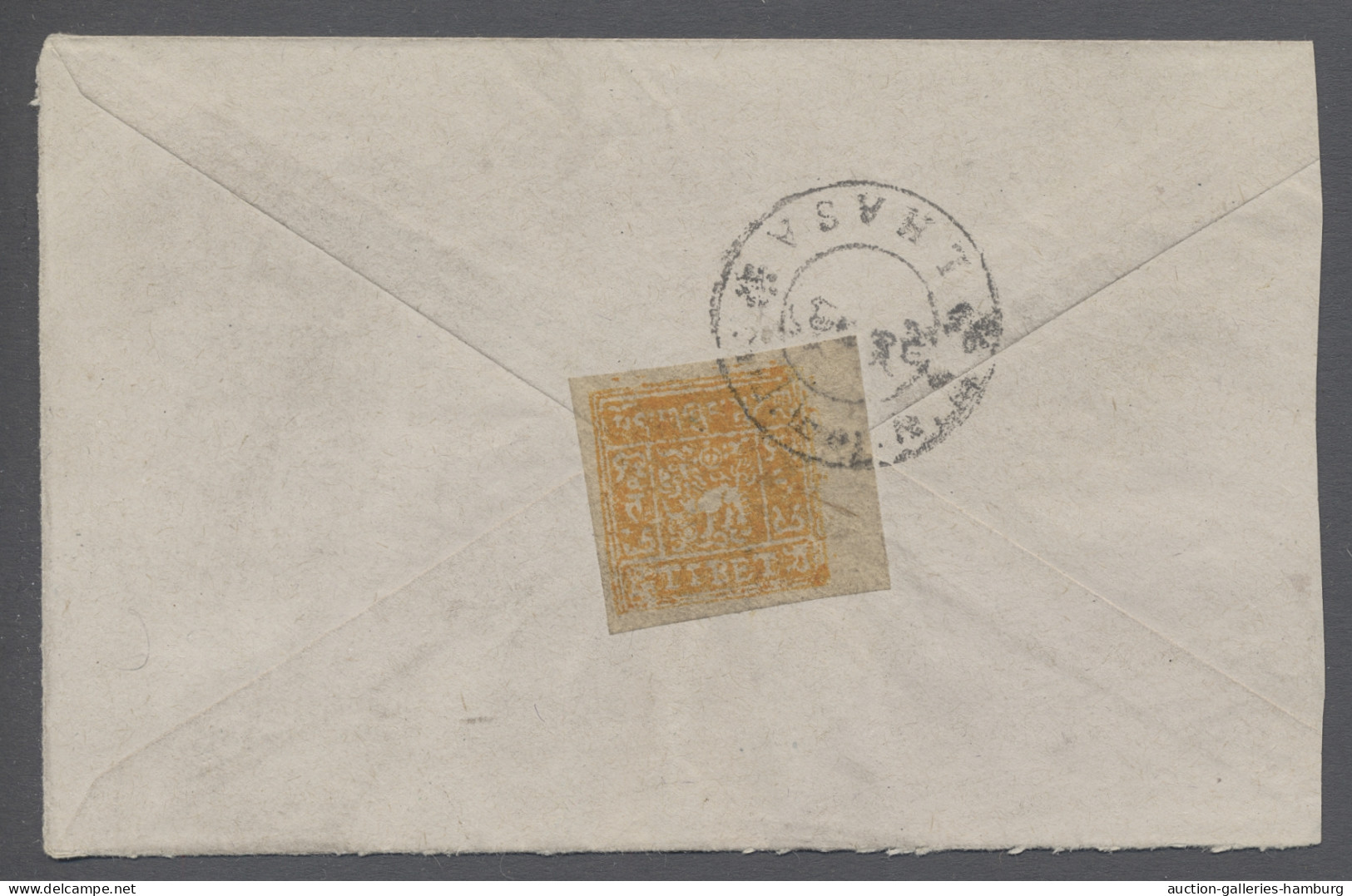 Tibet: 1933-59, 1/2 T. Yellow From Sheet Margin Fine Used On Cover From LHASA. - Otros - Asia