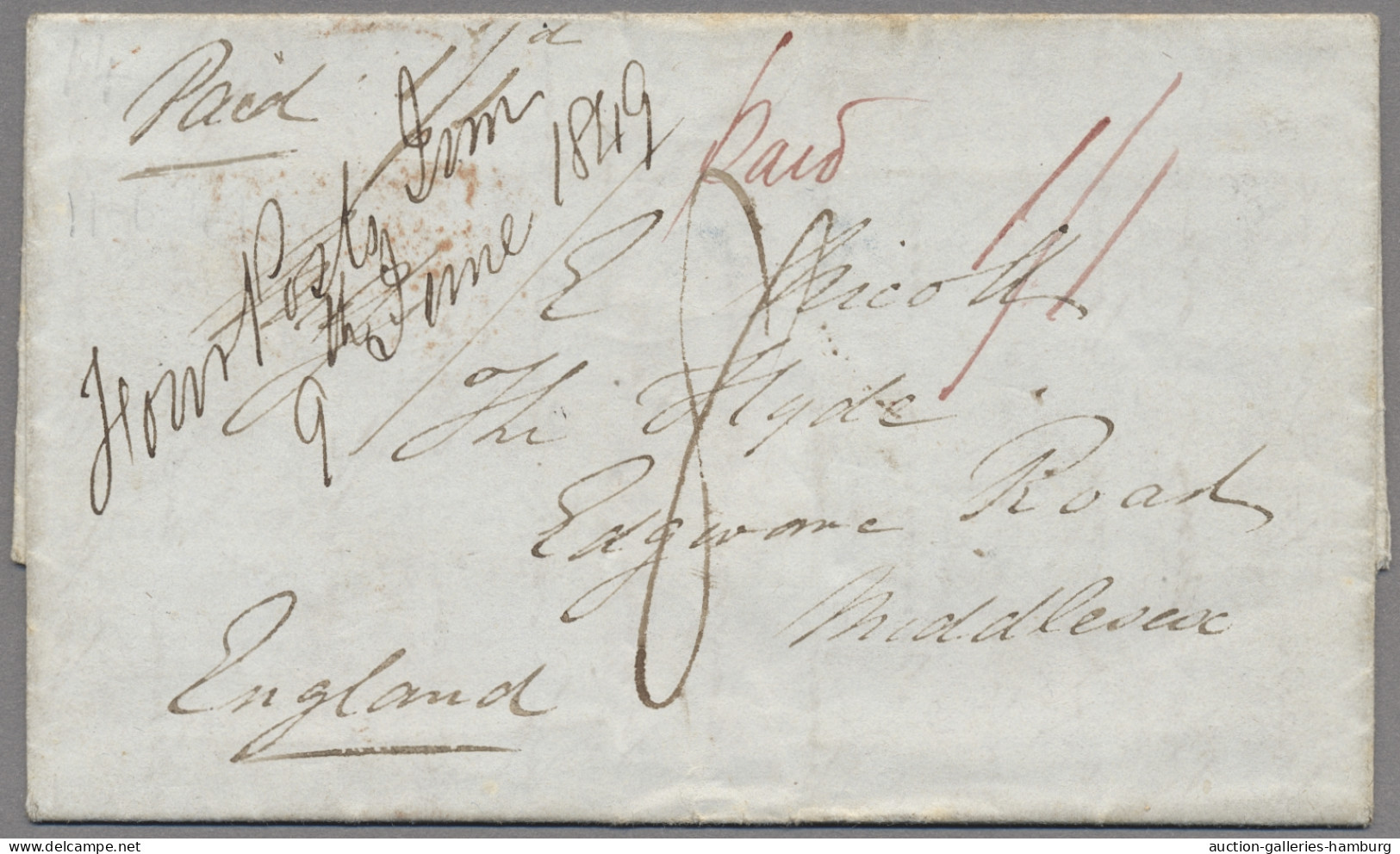 New South Wales: 1849, "Four Posts Inn/9th June 1849" Manuscript And Red "Paid" - Lettres & Documents