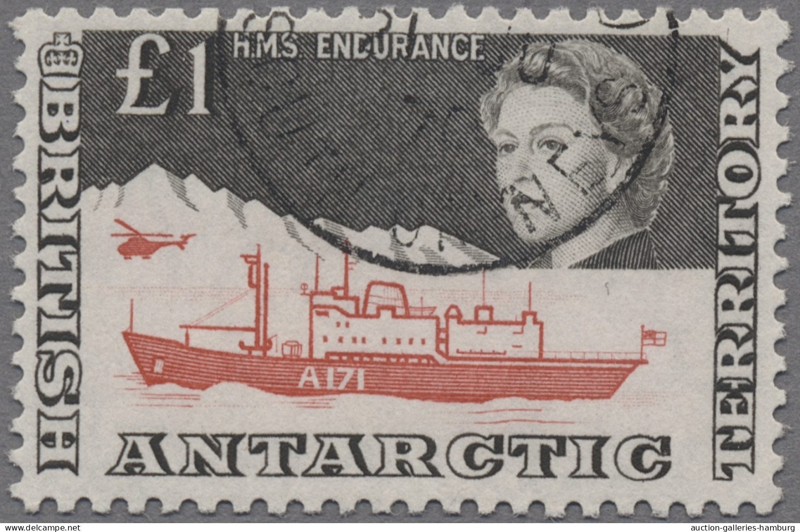 British Antarctica: 1969, Freimarke, HMS Endurance, 1 Pfund Braunschwarz / Rot, - Used Stamps