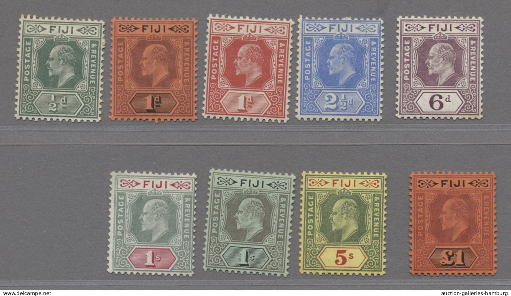 Fiji: 1904-12, Definitives Edward VII, Watermark Multicrown, Hinged Set, Fine. ÷ - Fiji (...-1970)