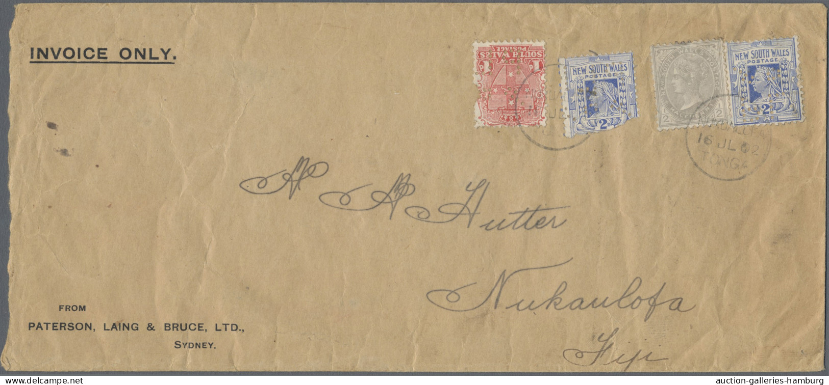 Tonga: 1902, Incoming Commercial Cover From Sydney Bearing 5½d. NSW Postage (fou - Tonga (...-1970)