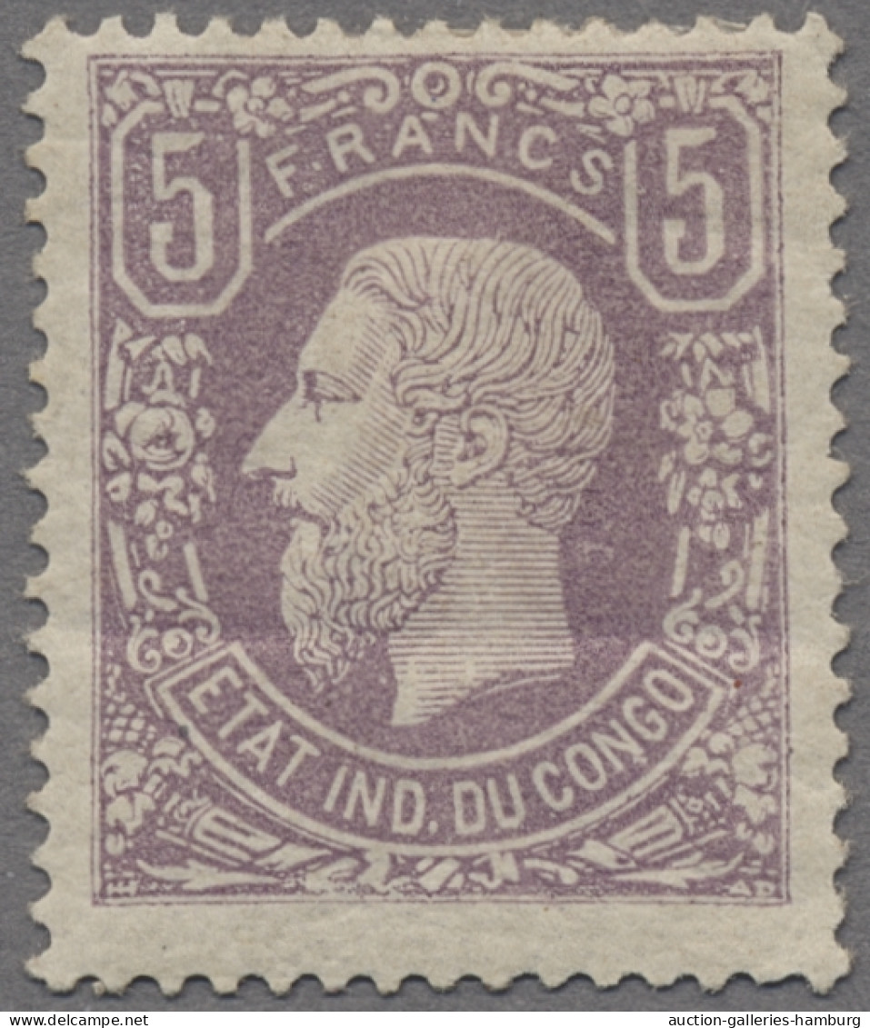 Belgian Congo: 1886, "Leopold II." 5 Fr. Violett In Der 15er Zähnung, Mit Waager - Nuevos