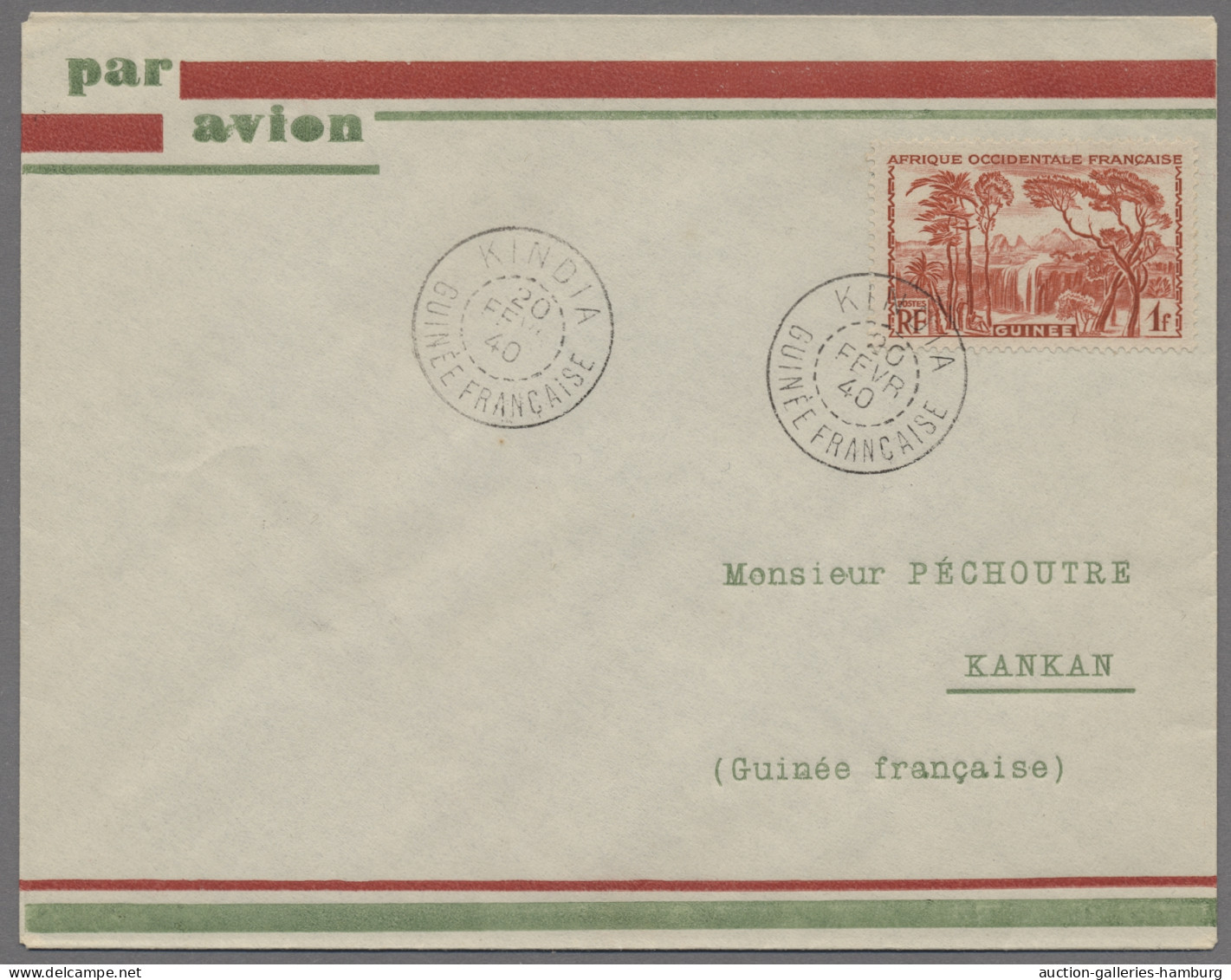 French Guinea: 1940, 24.2., Erstflugbrief KINDIA - KANKAN, Luxus! - Other & Unclassified