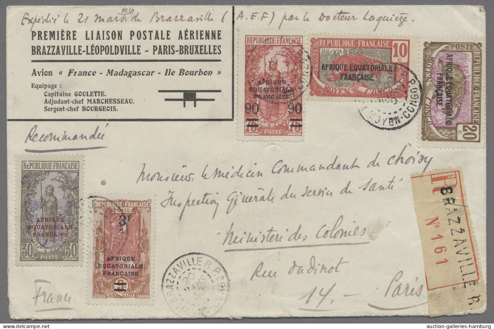 French Congo: 1930, 22.3. Erstflugbrief Brazzaville Nach Paris Durch Den Flieger - Lettres & Documents