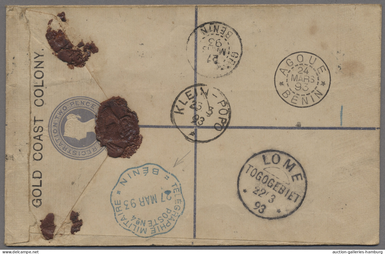 Gold Coast - Postal Stationery: 1892, "Victoria" 2 Pence-Einschreibe-Ganzsachenu - Costa De Oro (...-1957)