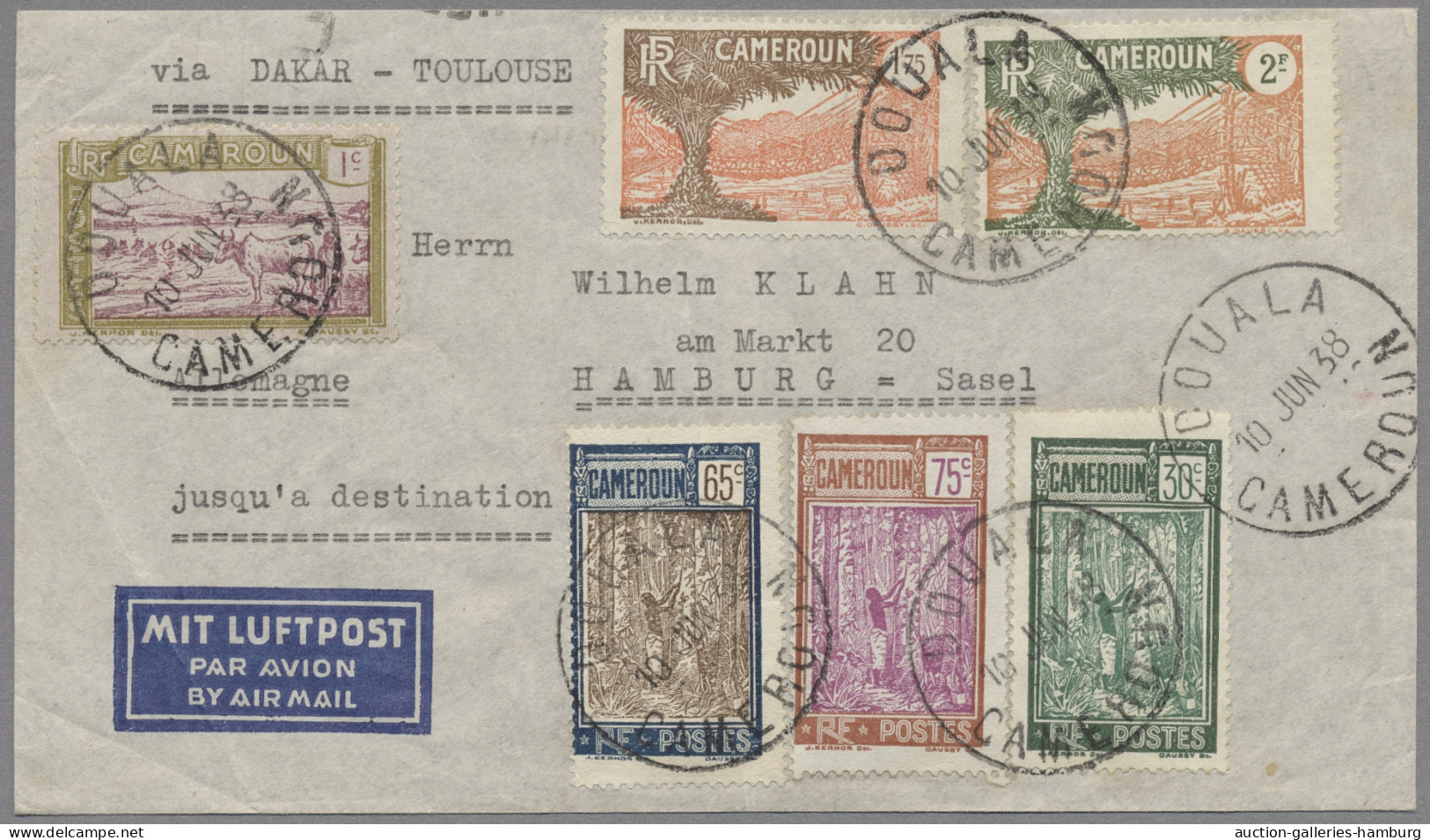 Cameroon: 1938, JUN 10, Airmail Cover From DOUALA To Hamburg Attractively Franke - Cameroun (1960-...)