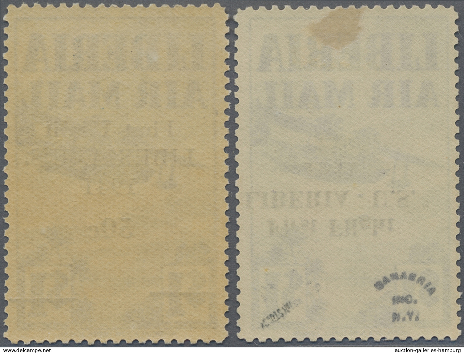 Liberia: 1941 Air $1, Two Singles Showing Varieties, One With OVERPRINT INVERTED - Liberia