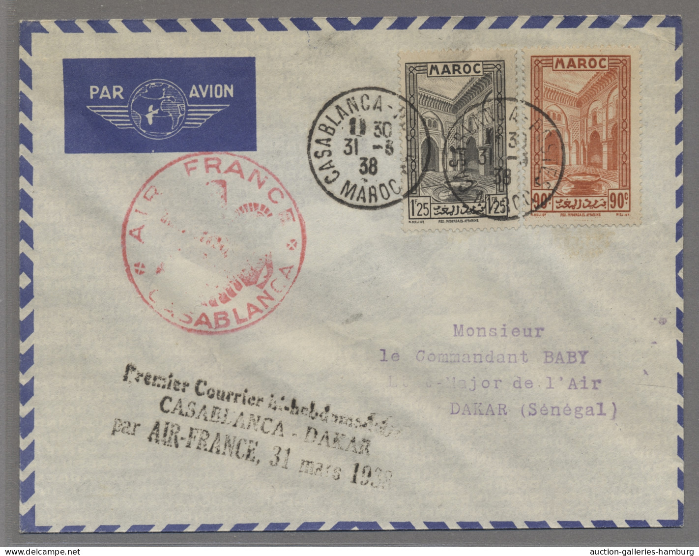 Morocco: 1938, 31.8., Erstflugbrief Casablanca - Dakar, Luxus. - Lettres & Documents