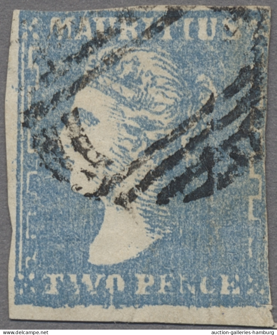 Mauritius: 1859, "Victoria" 2 Pence Blau, Zweiseitig Vollrandig Geschnitten (rec - Maurice (...-1967)