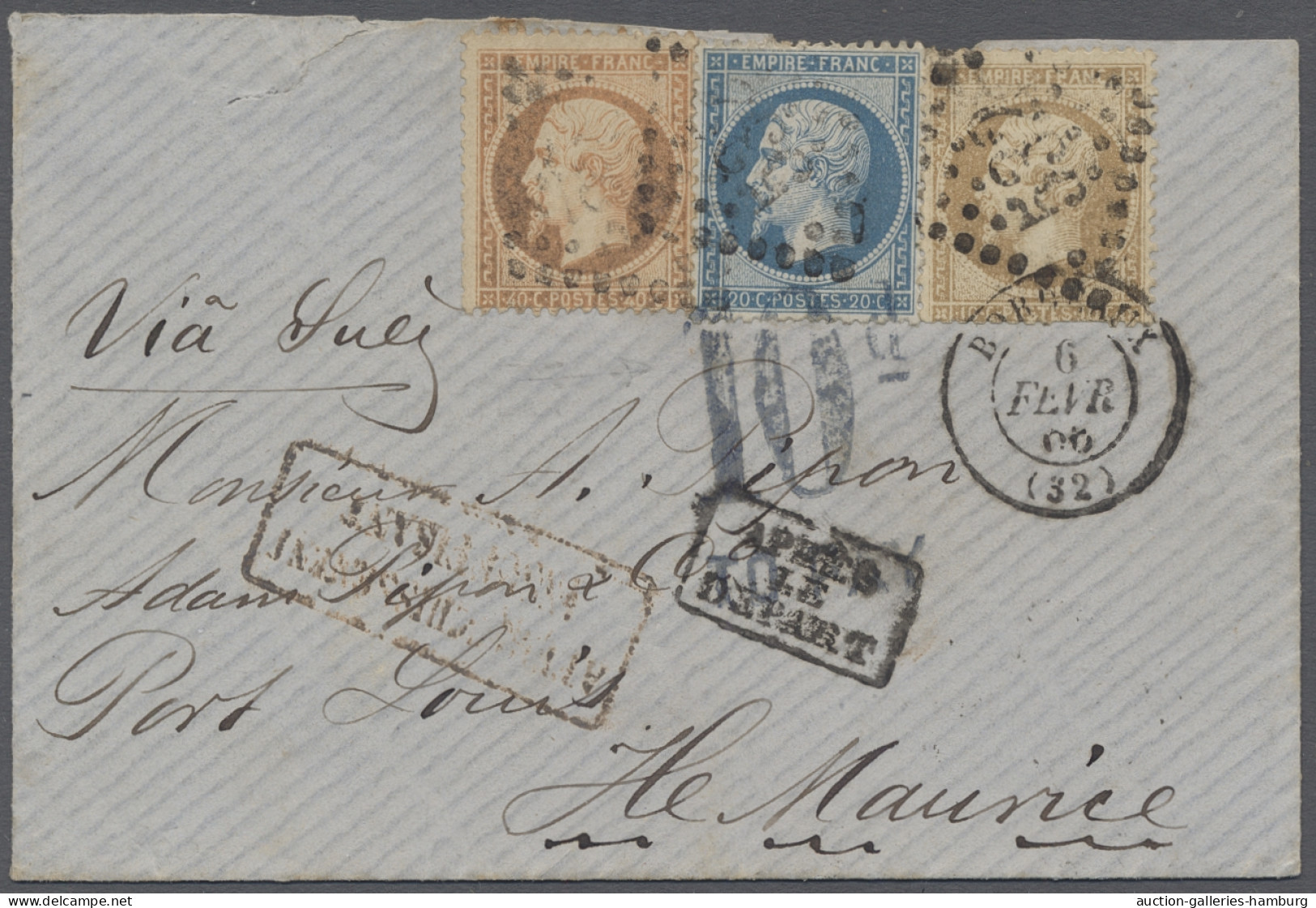 Mauritius: 1866, Feb 6, Letter From Bordeaux To Port Louis Franked France 10c, 2 - Mauricio (...-1967)