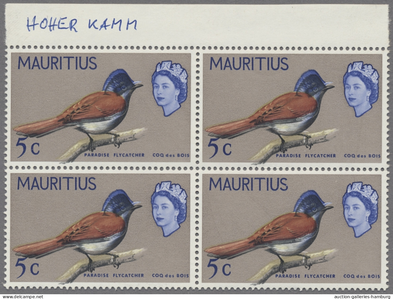 Mauritius: 1965, Freimarken Vögel, 5 C. Mauritius-Paradiesfliegenschnäpper, Durc - Mauritius (...-1967)