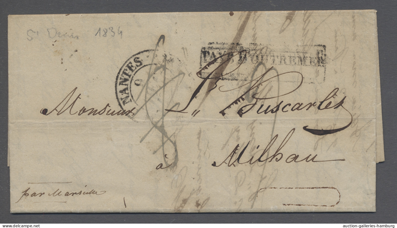 Reunion: 1834, EL From St.Denis To Milhau In France Showing Entrance Cancellatio - Lettres & Documents