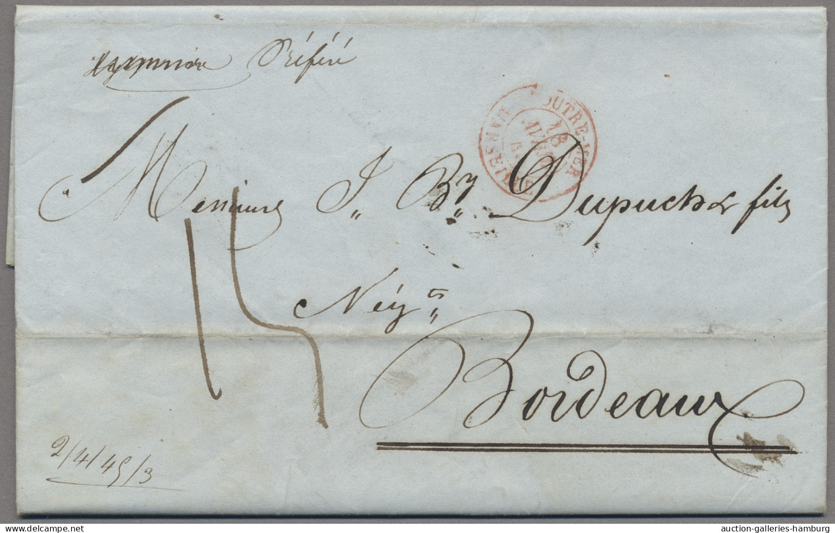 Senegal: 1849, 5-seitiger Brief Aus St. Louis Nach Bordeaux, Frz. Eingangsstempe - Autres & Non Classés