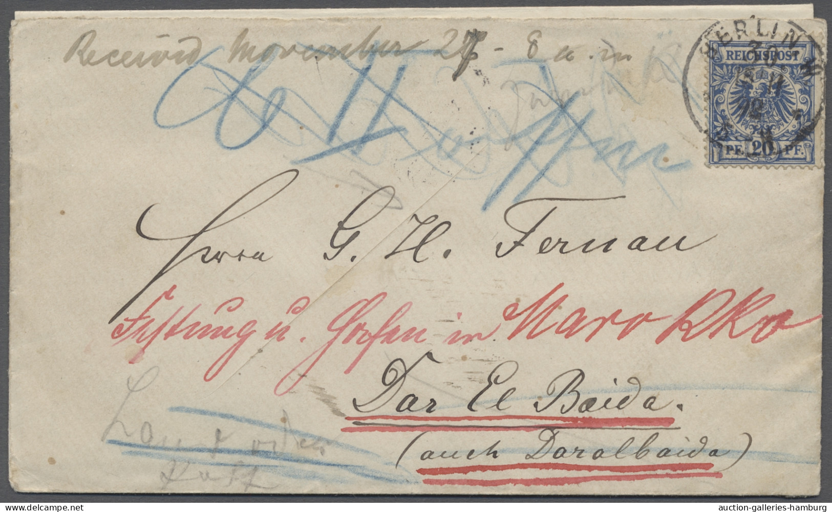 Spanish Morocco: 1892, Incoming Mail, Letter From Berlin Addressed To DAR EL BAI - Spanish Morocco