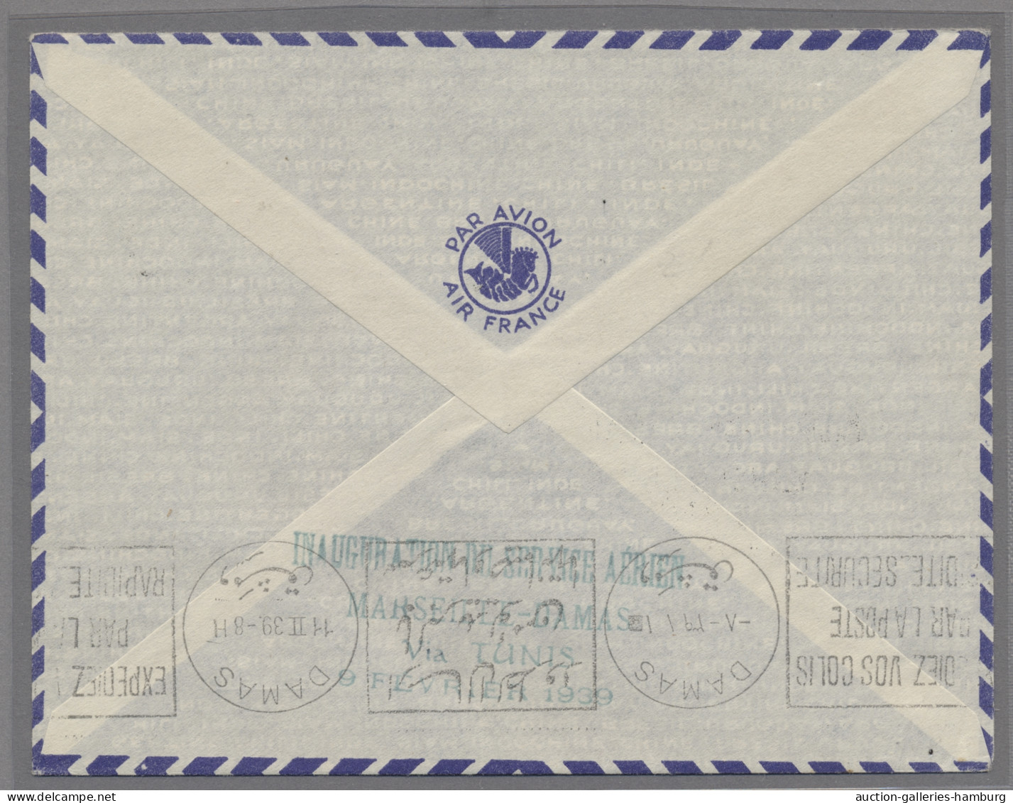 Tunisia: 1939, 9.2., Erstflugbrief Nach Damaskus, Mit Entsprech. Sonderstempel, - Tunisia (1956-...)