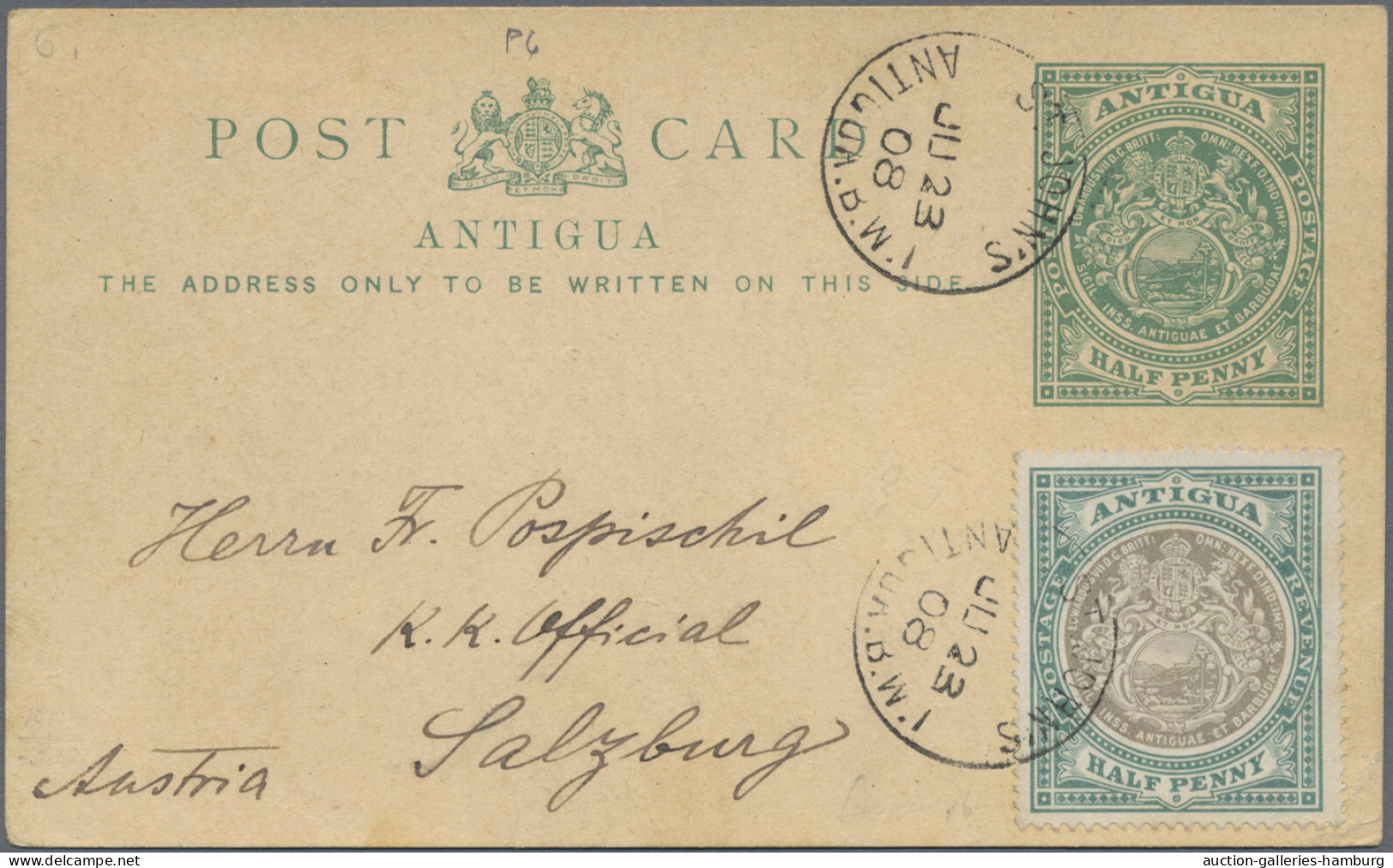 Antigua - Postal Stationery: 1905/1908, Coat Of Arms, Three Used Stationeries: ( - Antigua And Barbuda (1981-...)
