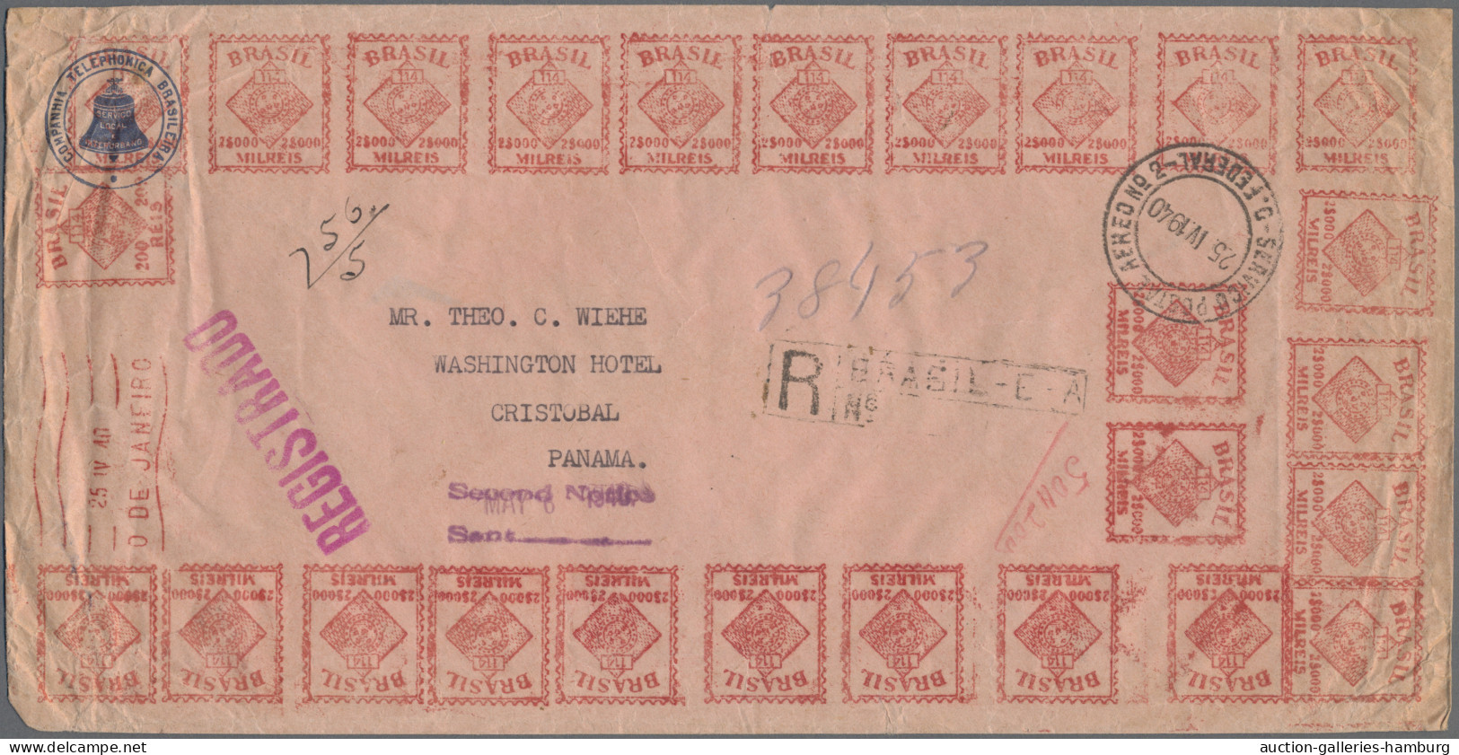 Brazil: 1940, Heavy Weight Registered Cover Of "COMPANHIA TELEPHONICA BRASILEIRA - Lettres & Documents