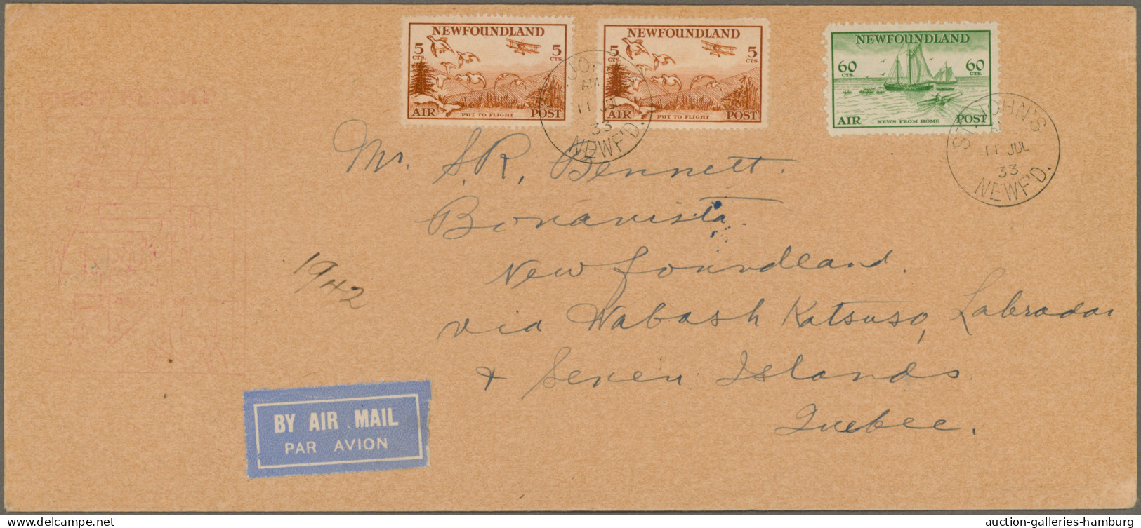 Newfoundland - Air Mail: 1933, 11 July, First Flight To Wabush-Katsao/Labrador V - Back Of Book