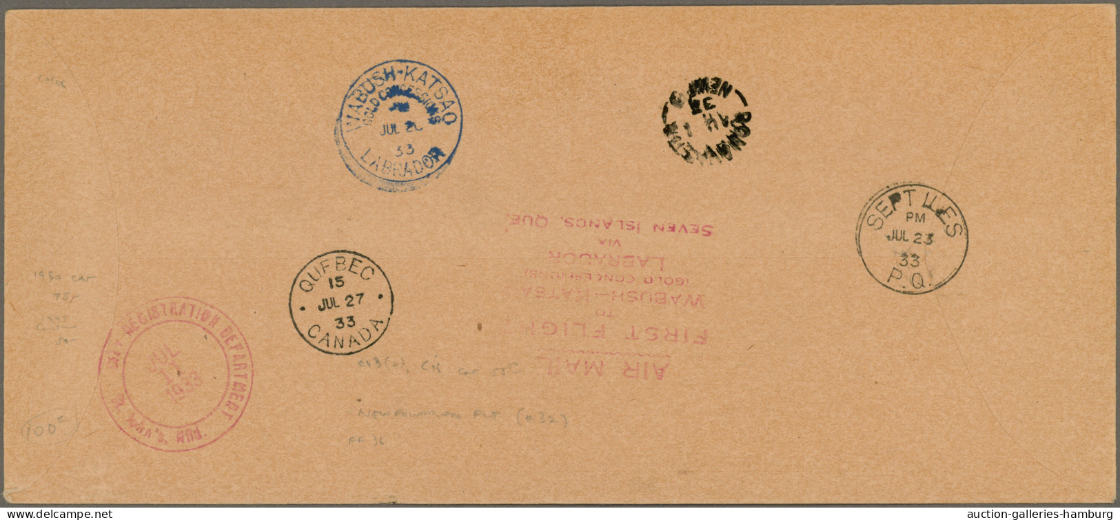 Newfoundland - Air Mail: 1933, 11 July, First Flight To Wabush-Katsao/Labrador V - Back Of Book