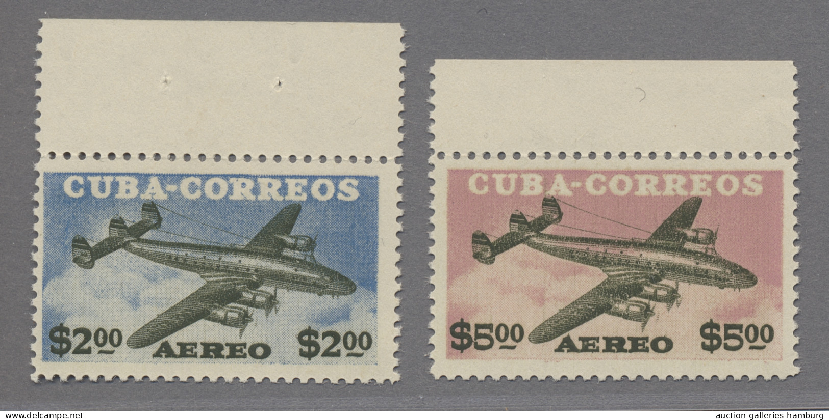 Cuba: 1952/55, Airmails "Lockheed Super Constellation", 5 $ And 2 + 5 $, Unmount - Autres & Non Classés