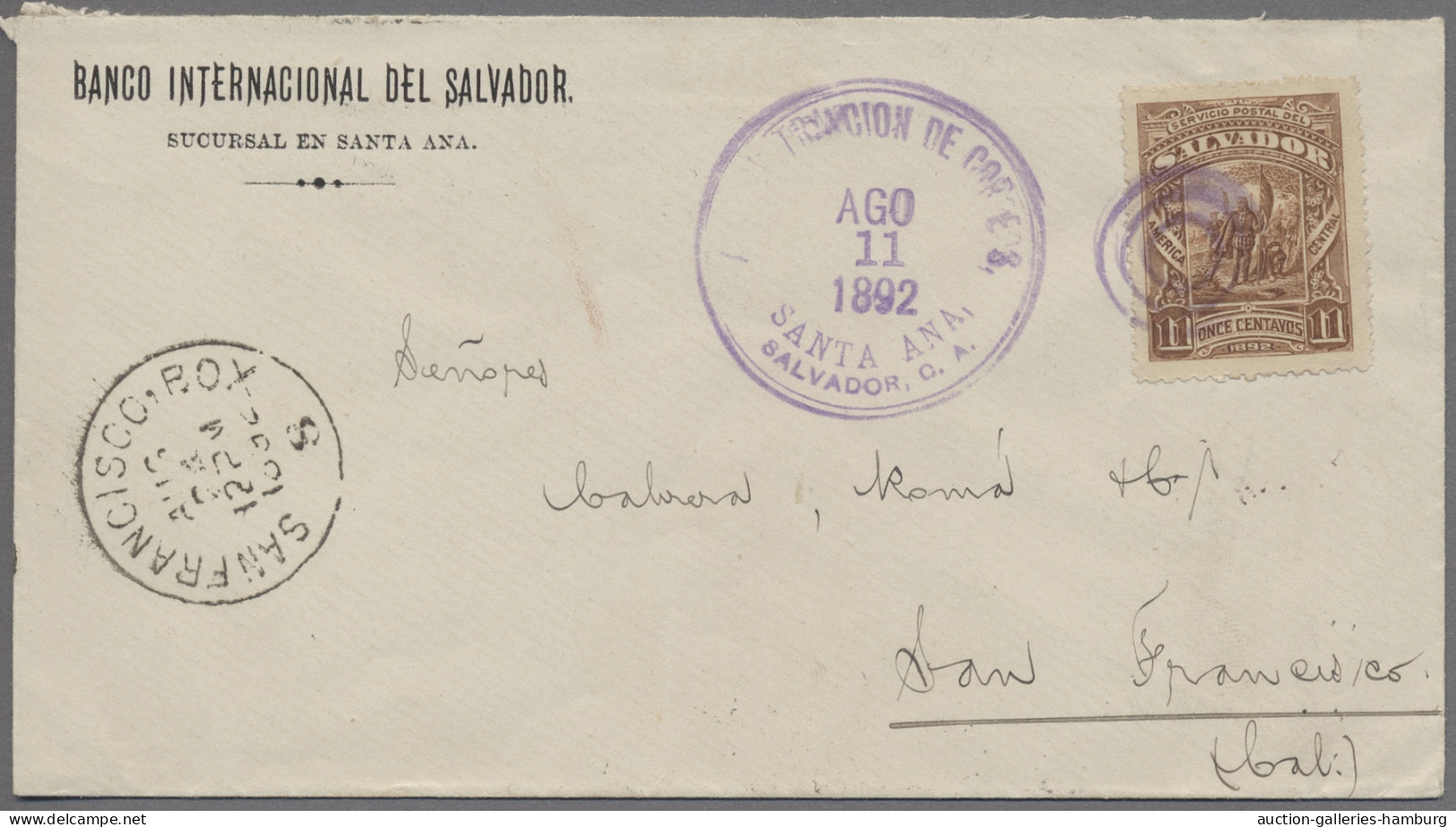 El Salvador: 1892, Columbus 11c As Single On Commercial Envelope Of The "Banco I - El Salvador