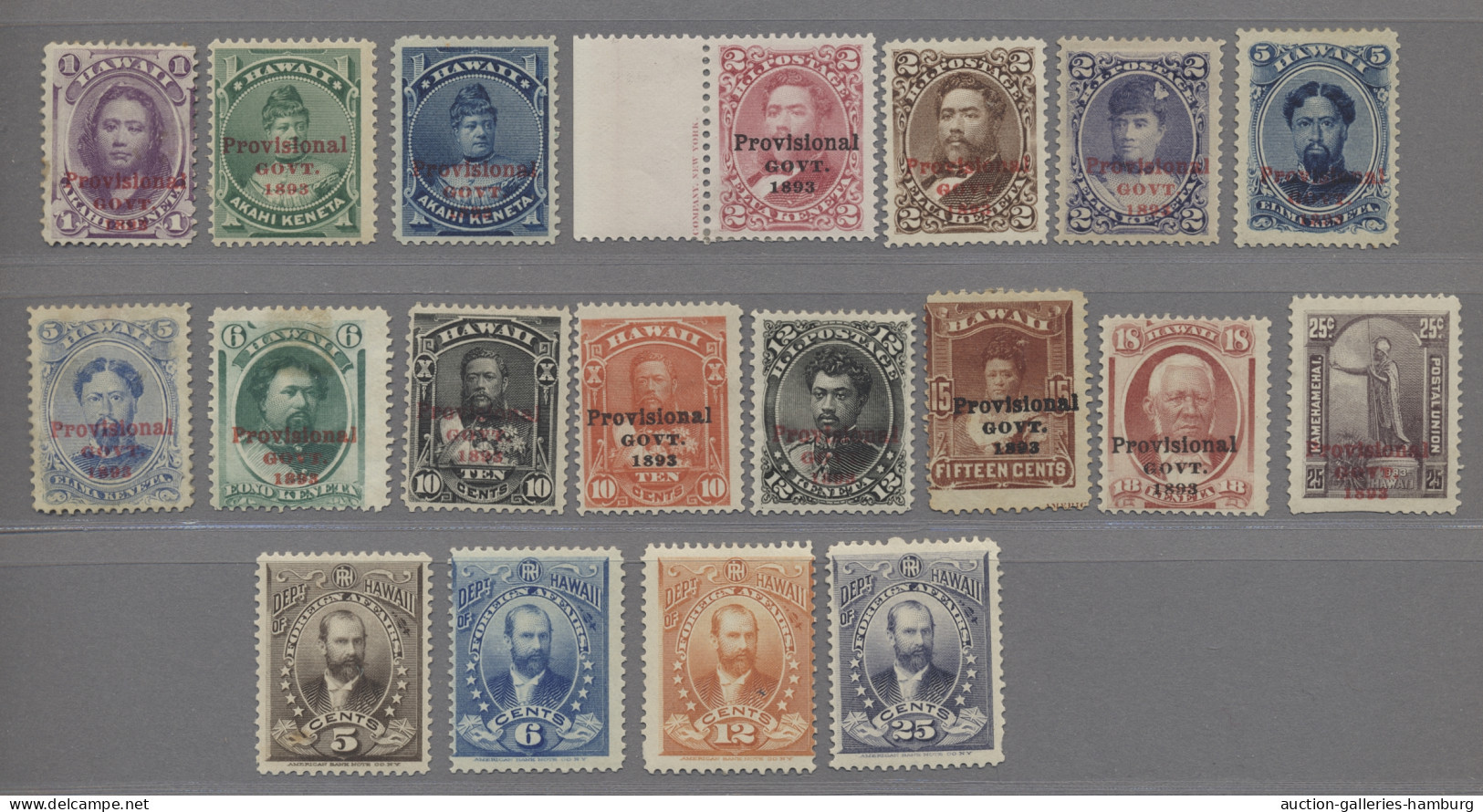 Hawaii: 1893, "Provisonal/GOVT/1893" Overprint Issue, 15 Different Values */(*) - Hawaï