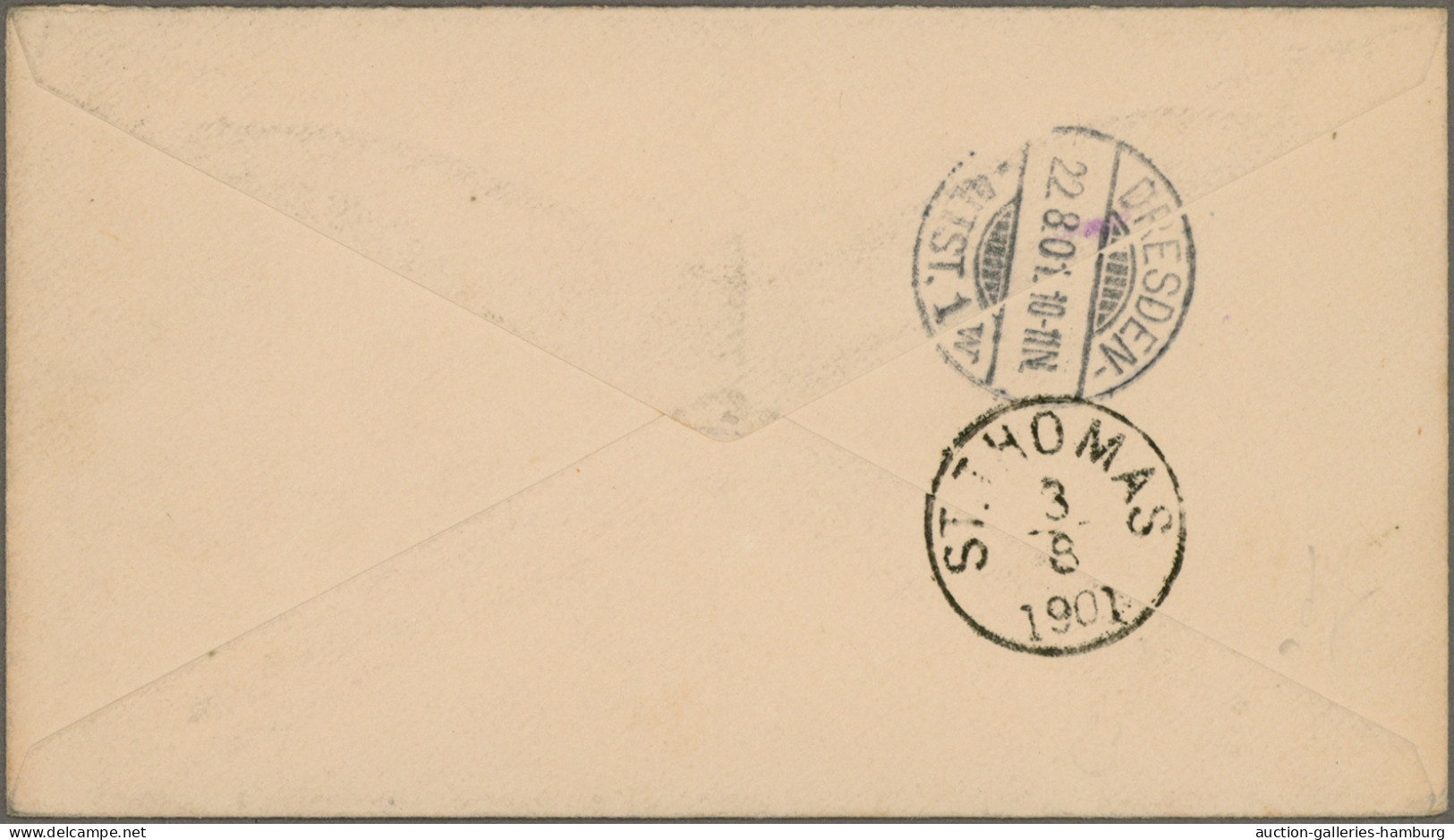 Virgin Islands - Postal Stationery: 1901, Envelope 2½d. Light Blue Used To Dresd - British Virgin Islands