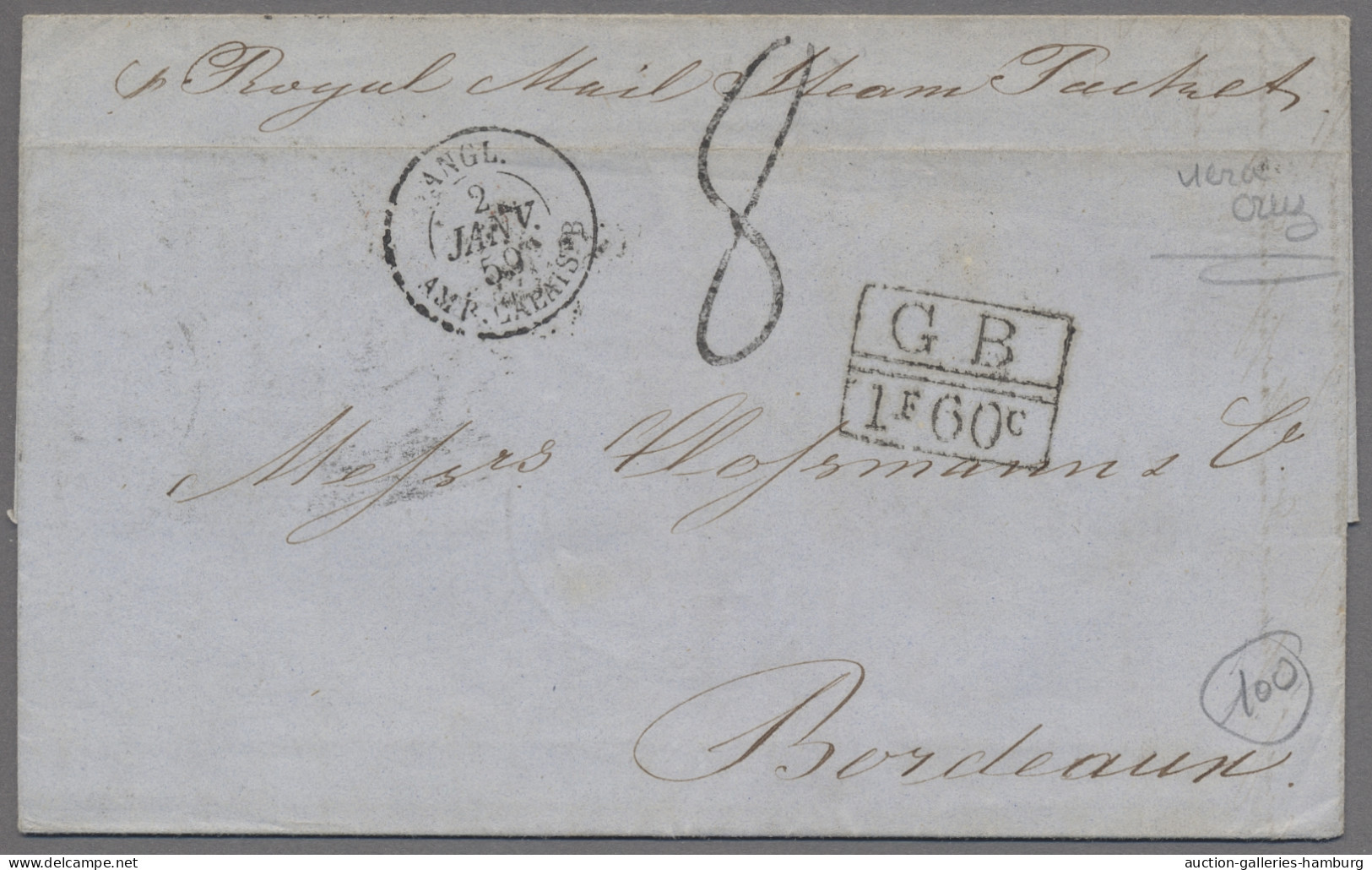 Mexico - Pre Adhesives  / Stampless Covers: 1858, EL From VERA CRUZ To Bordeaux - Mexico