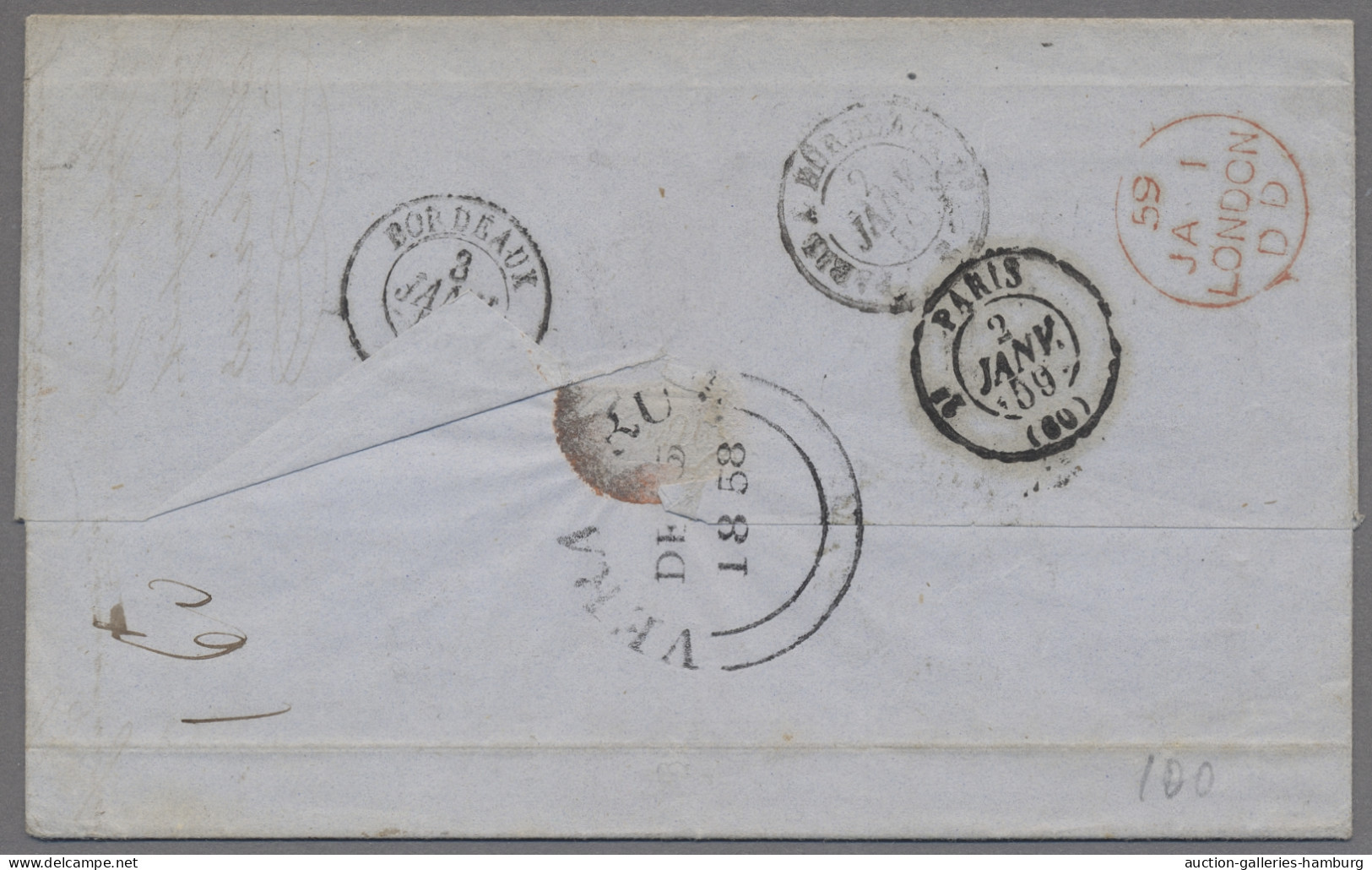 Mexico - Pre Adhesives  / Stampless Covers: 1858, EL From VERA CRUZ To Bordeaux - Mexico