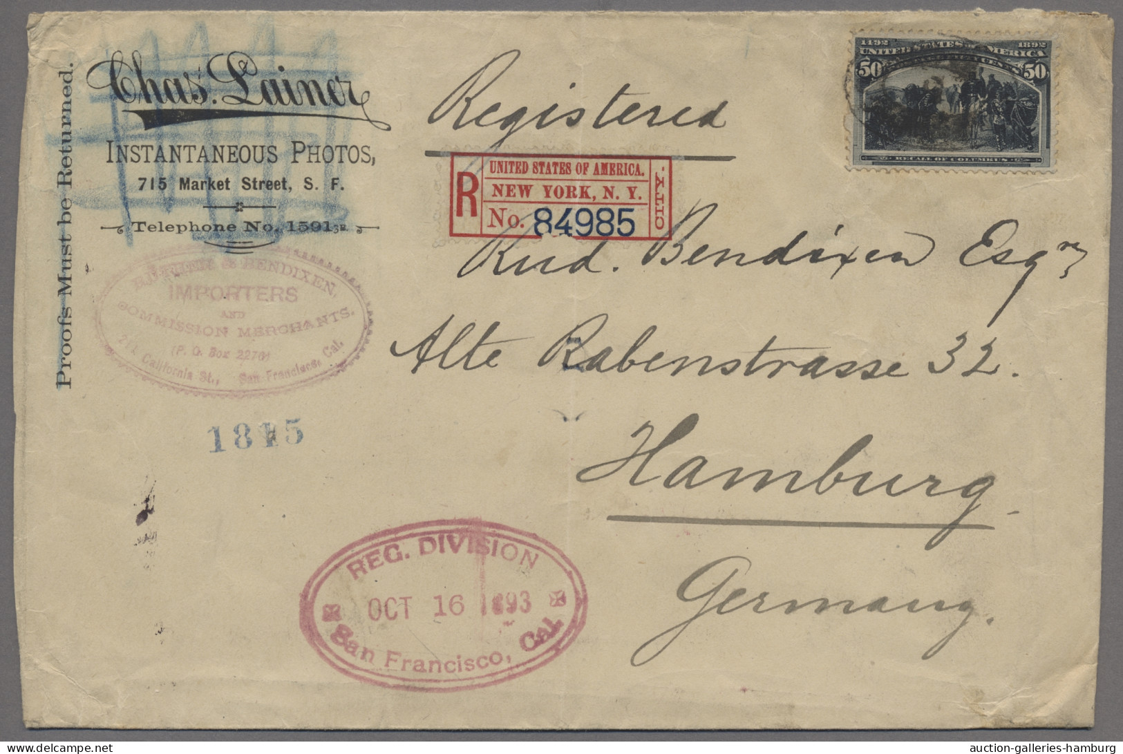 United States: 1893, Kolumbus, 50 C. Blauschwarz, EF Auf Einschreibbrief Aus New - Covers & Documents