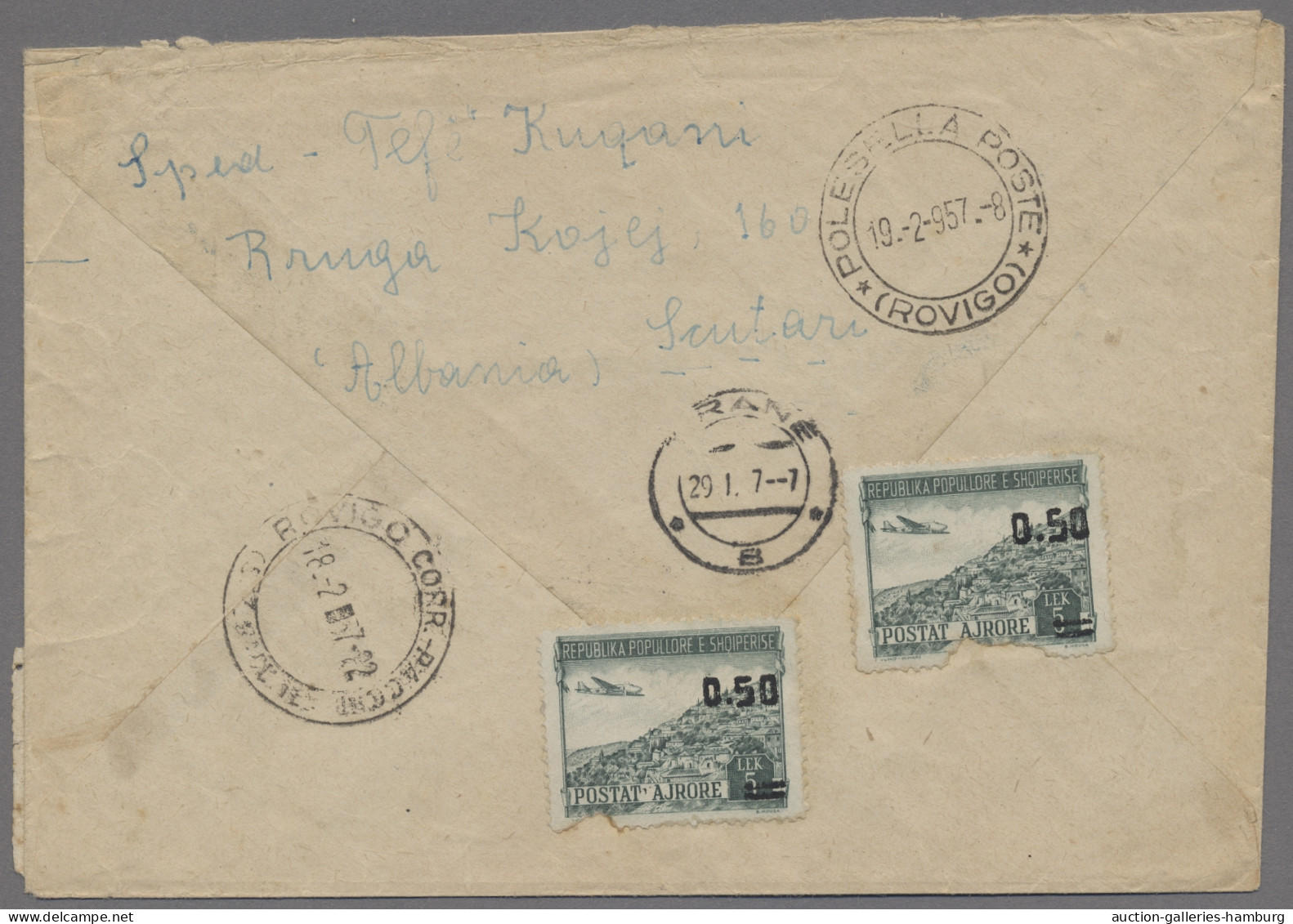 Albania: 1957, Registered Letter From SHKODER To Italy Bearing Airmail Overprint - Albania