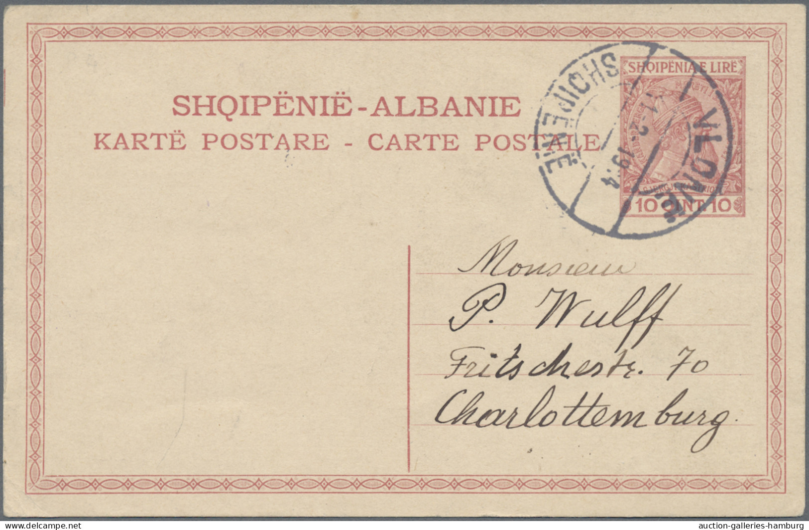 Albania - Postal Stationery: 1914, Stationery Card 10q. Red Commercially Used Wi - Albanie