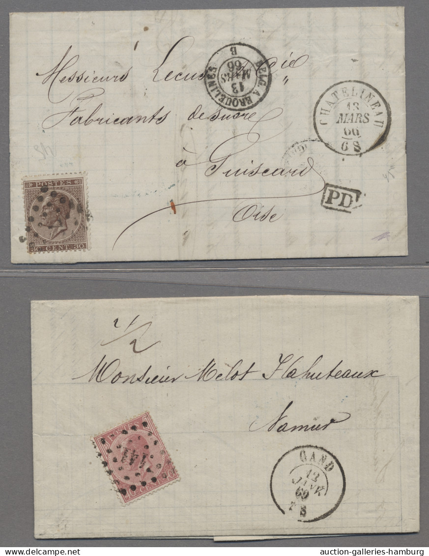Belgium: 1866-1869, Leopold I., Freimarkenausgabe 1865-66, 10 C. Bis 40 C. Jewei - Covers & Documents