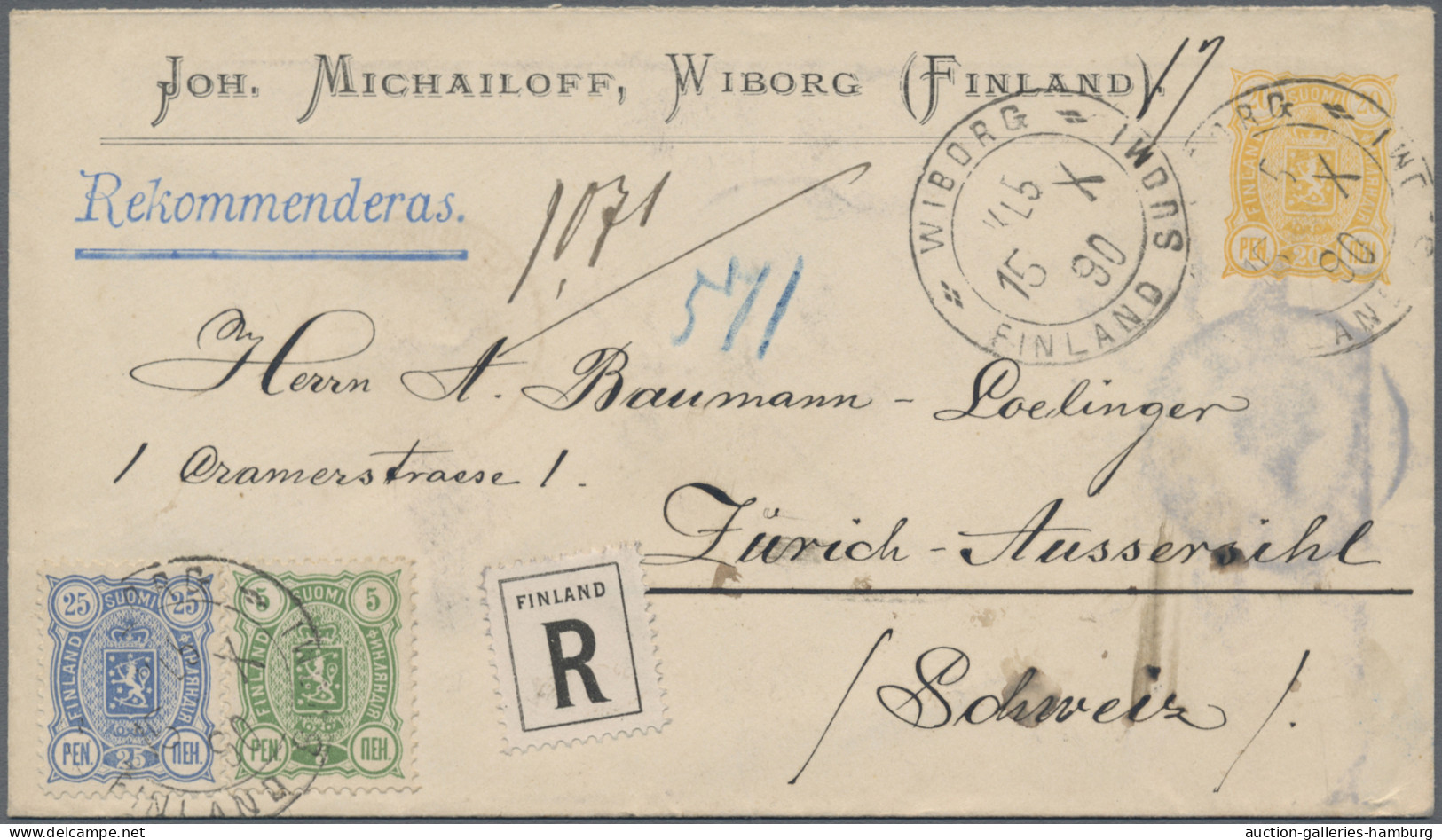 Finland - Postal Stationery: 1890-1891, Zwei Eingeschriebene Ganzsachenumschläge - Postal Stationery