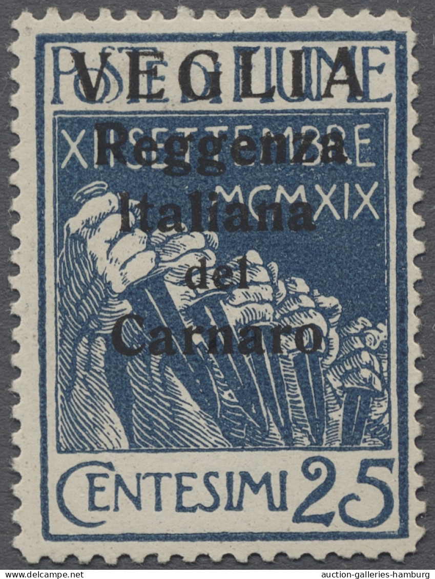 Fiume: 1920, Freimarke Mit Großem Aufdruck Für Die Insel Veglia. 25 Centesimi Bl - Fiume