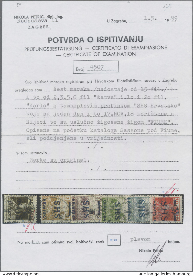 Fiume - Post Marks: 1918, SHS Overprints (Yugoslavia) On Hungary, Harvester 2f.- - Fiume