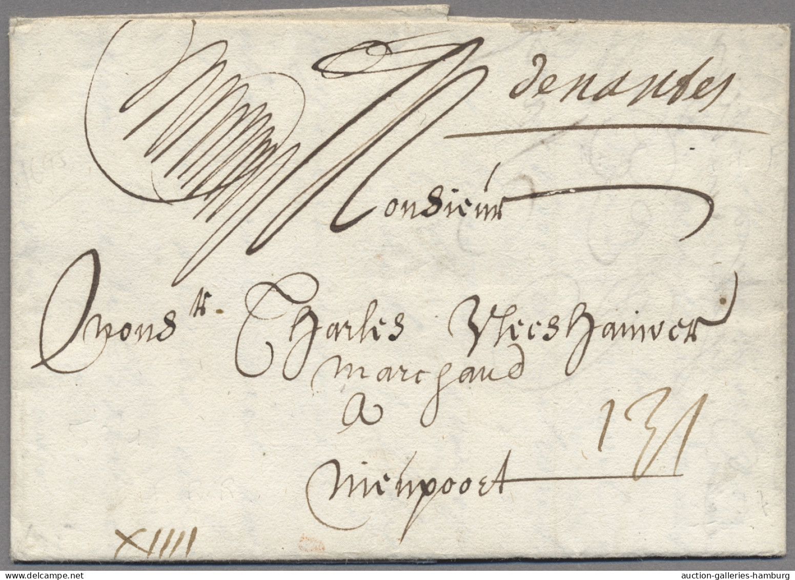 France -  Pre Adhesives  / Stampless Covers: 1695-1786, Internationale Post Nach - 1701-1800: Précurseurs XVIII