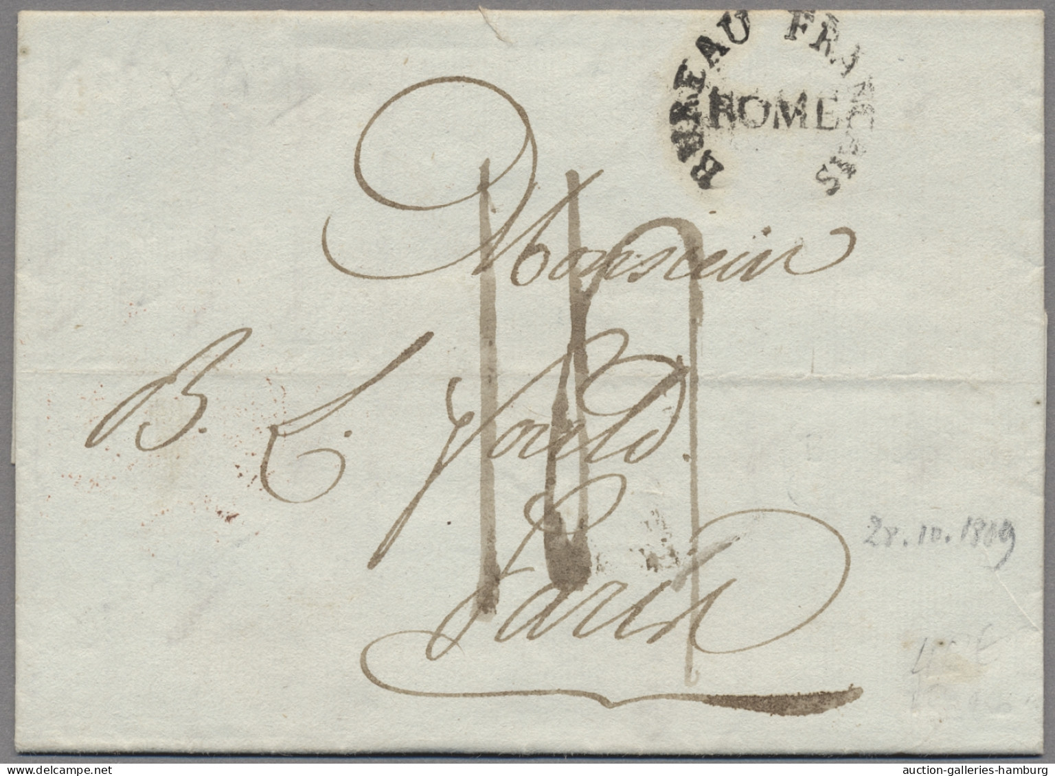 France -  Pre Adhesives  / Stampless Covers: 1809, Französische Besetzung Italie - 1849-1876: Période Classique