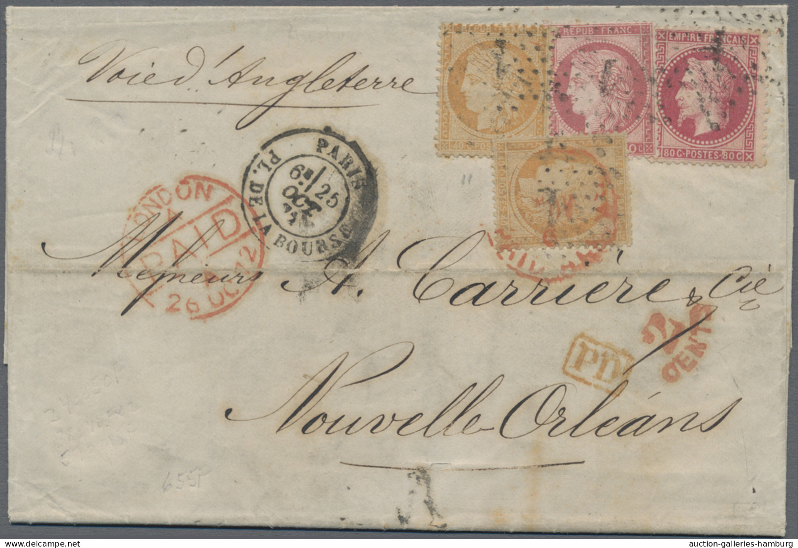 France: 1872, 80 C Napoleon And 80 C Ceres Together With 2x 40 C Ceres, Overlapp - Cartas & Documentos