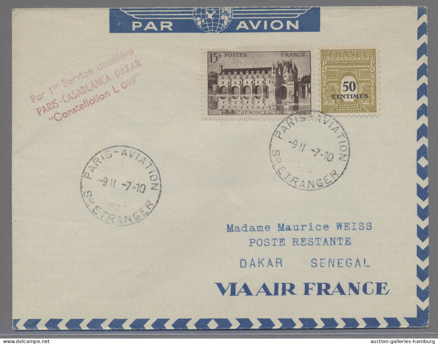 France: 1947, 9.II., Brief Von Paris Nach Dakar Mit Sonderstempel "Per 1er Servi - Covers & Documents