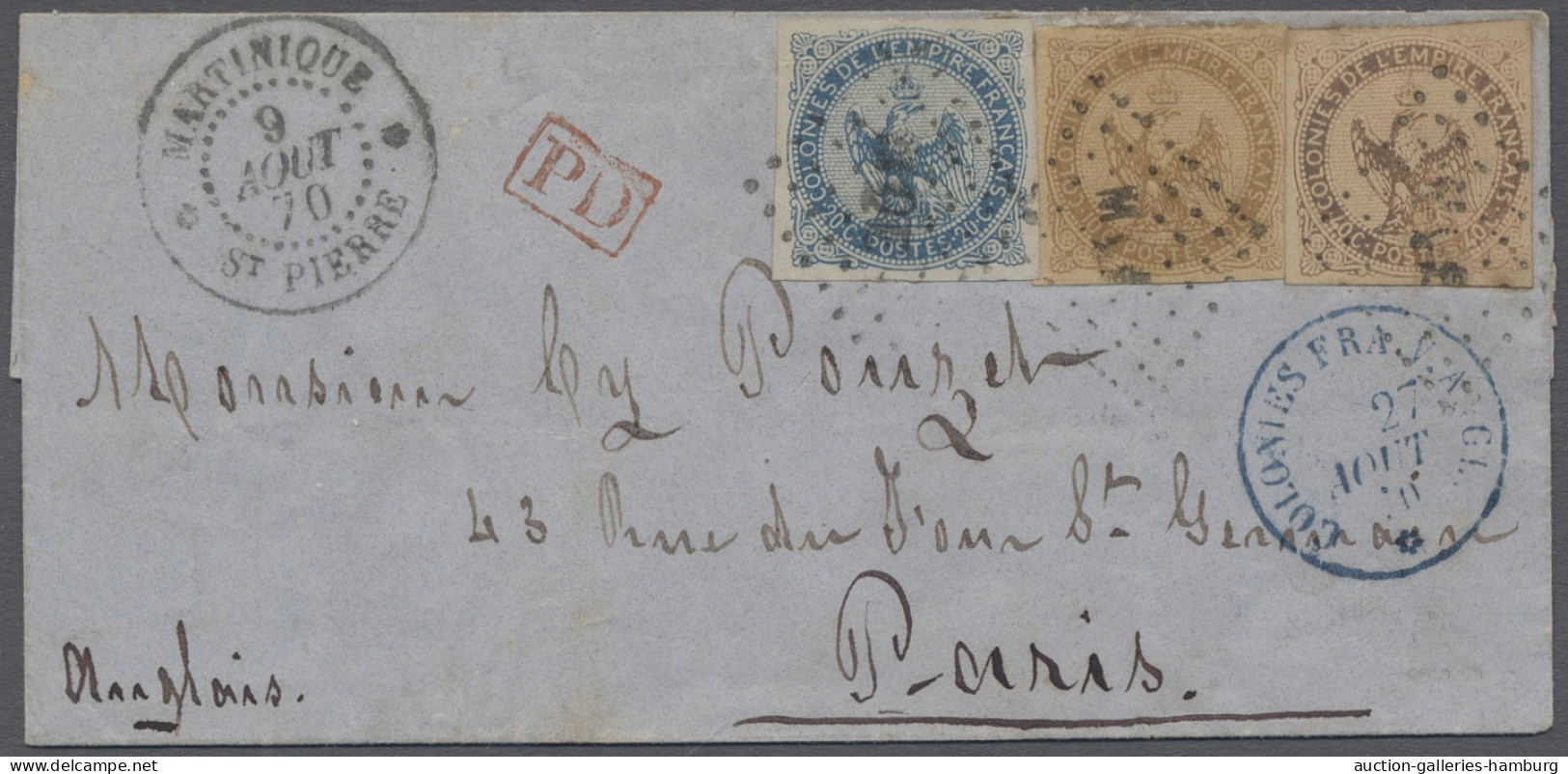 French Colonies: 1859, Adlerzeichnung 10 C. Gelbbraun, 20 C. Blau Und 40 C. Oran - Other & Unclassified