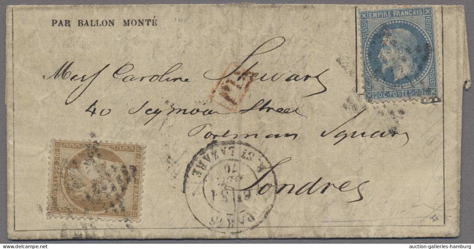 France - Ballon Monté: 1870, "Napoléon III." 20 C. Blau Und Ceres 10 C. Gelbbrau - Air Post