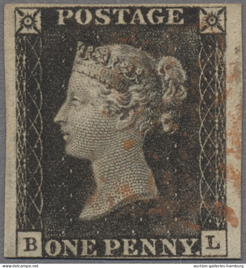 Great Britain: 1840, Königin Victoria, One Penny Black, Platte 2 ("7 O'clock Fla - Used Stamps