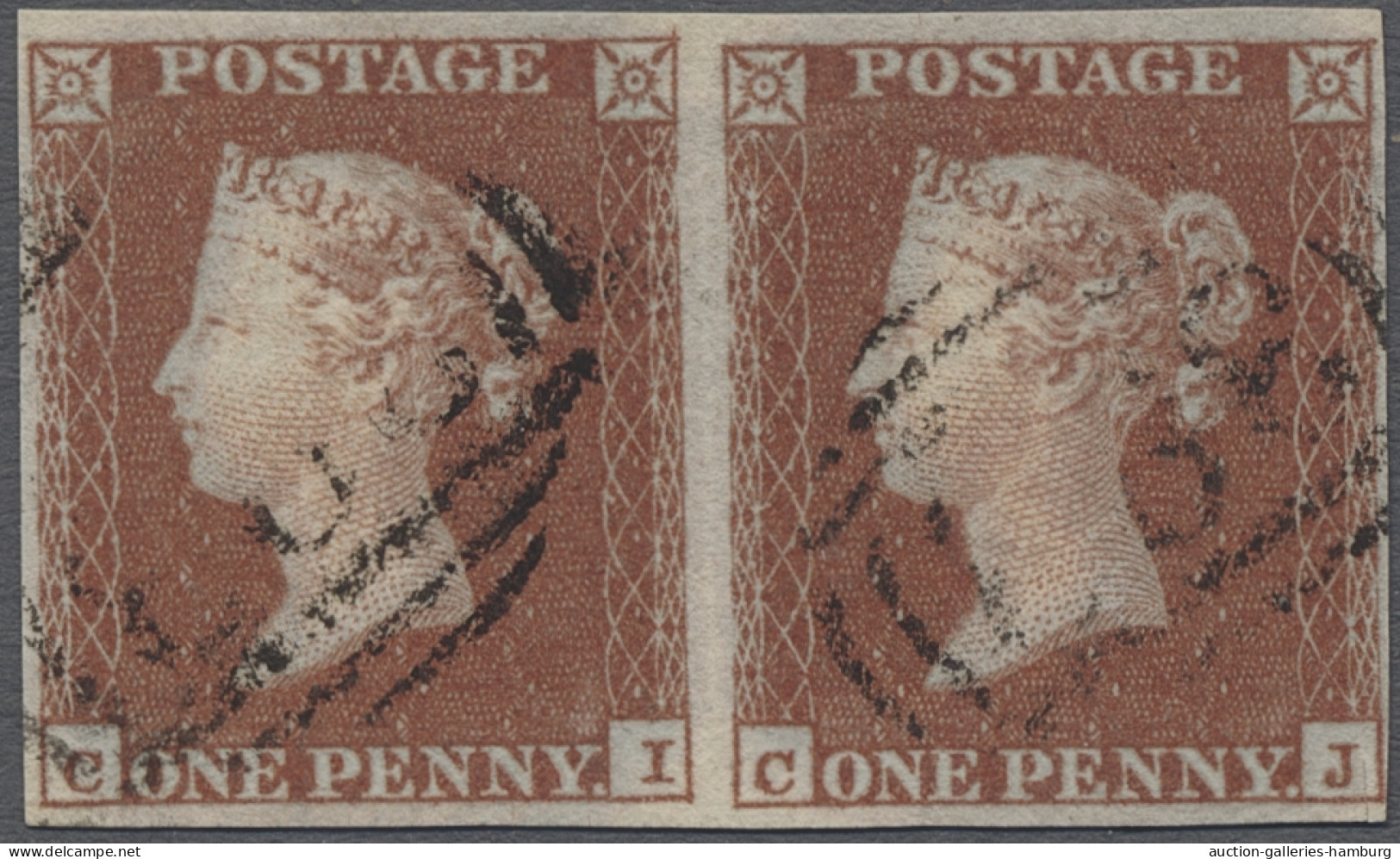 Great Britain: 1841ff., Königin Victoria, 1 P. rotbraun geschnitten, Sternenkreu