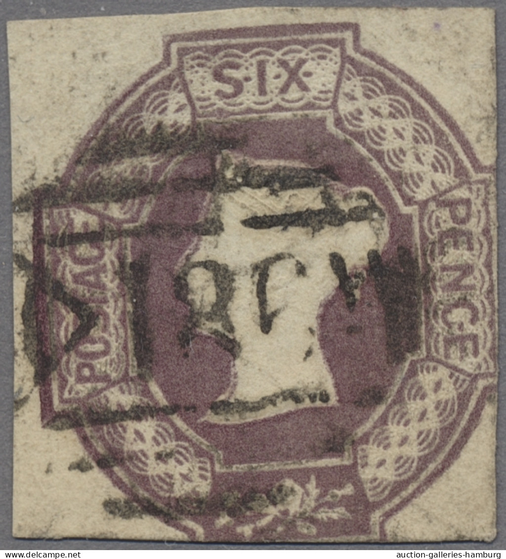 Great Britain: 1847, 6d Mauve Embossed, Two Copies With Margins Clear To Just In - Oblitérés