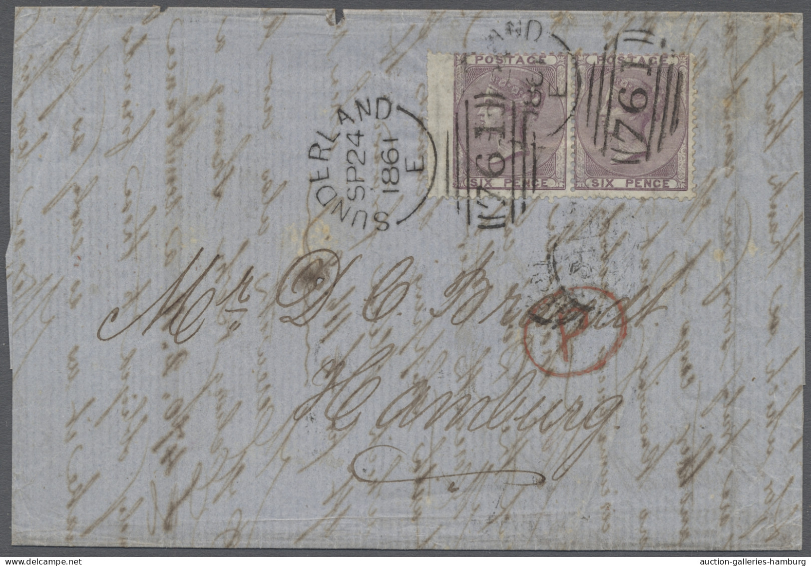 Great Britain: 1858-1869, Sechs Gute Auslandsbriefe, Im Einzelnen: Mi.-Nr. 13 Z - Lettres & Documents