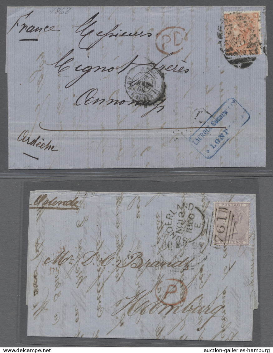 Great Britain: 1858-1869, Sechs Gute Auslandsbriefe, Im Einzelnen: Mi.-Nr. 13 Z - Lettres & Documents