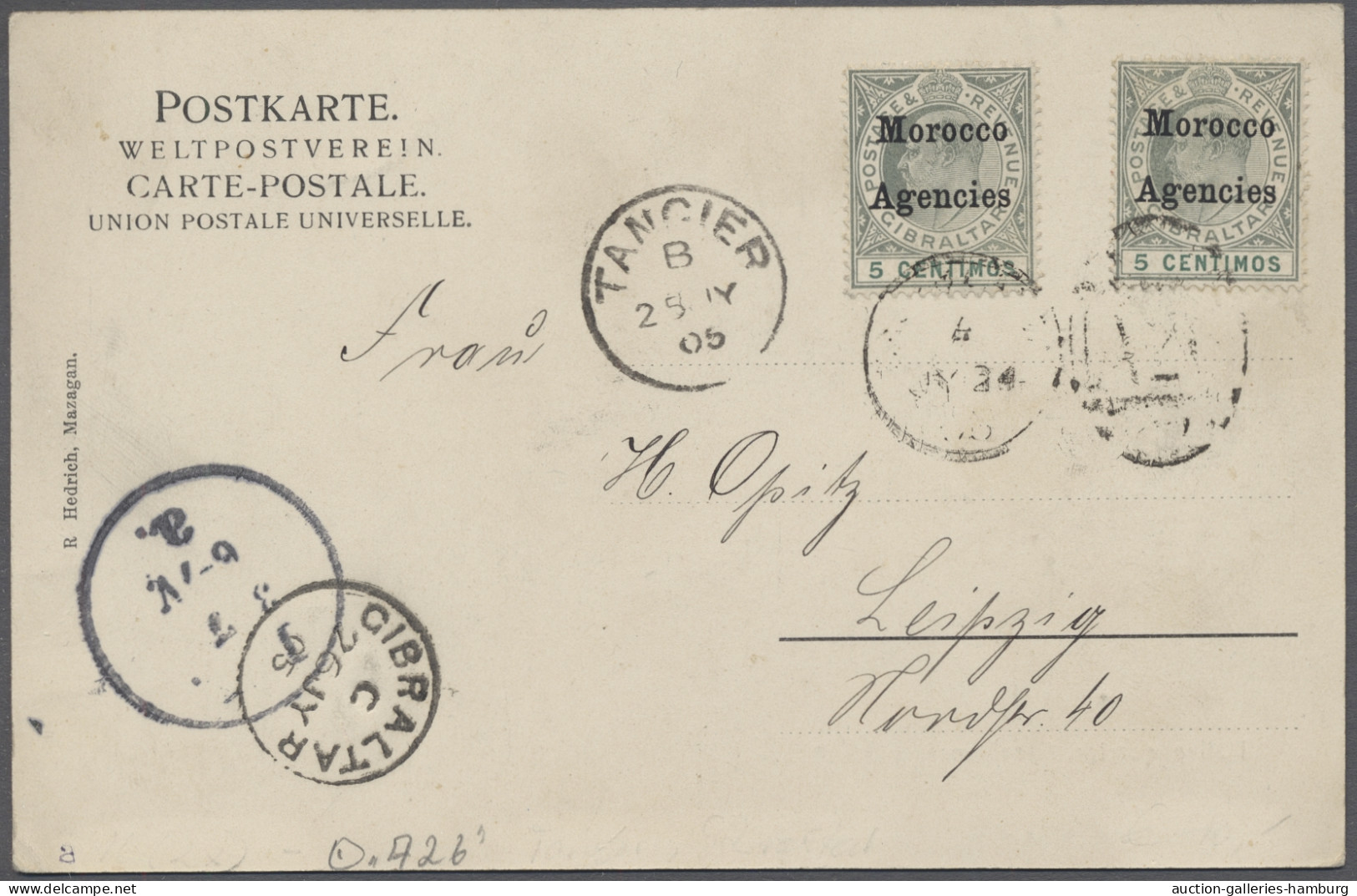 British Post In Morocco: 1905-1908, Acht Verschiedene Ansichtskarten Aus Einer K - Otros